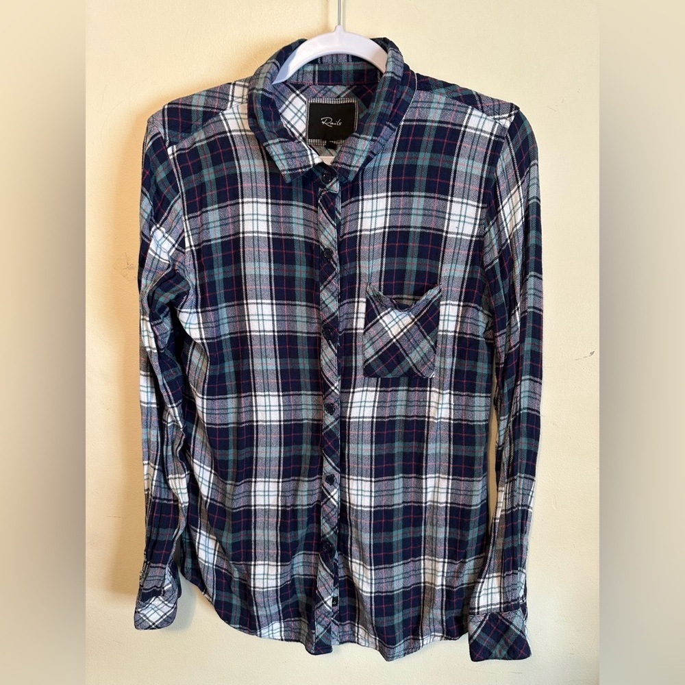 Rails Women's Medium Soft Plaid Flannel Collared Long‎ Sleeve Button Up Shirt